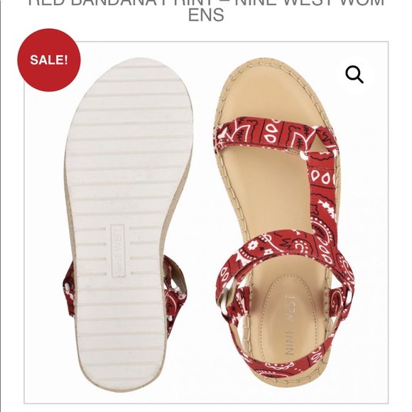NWOT Nine West Glampin Espadrille Wedge Sandals Red Bandana Print Size 10 - Picture 5 of 10